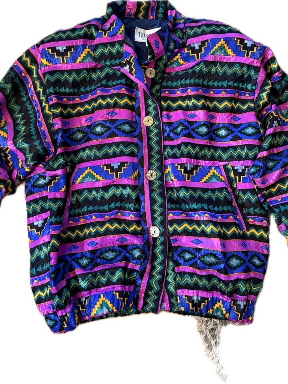 Tres Beau Vintage 80s Windbreaker Geometric Print Jacket Womens M